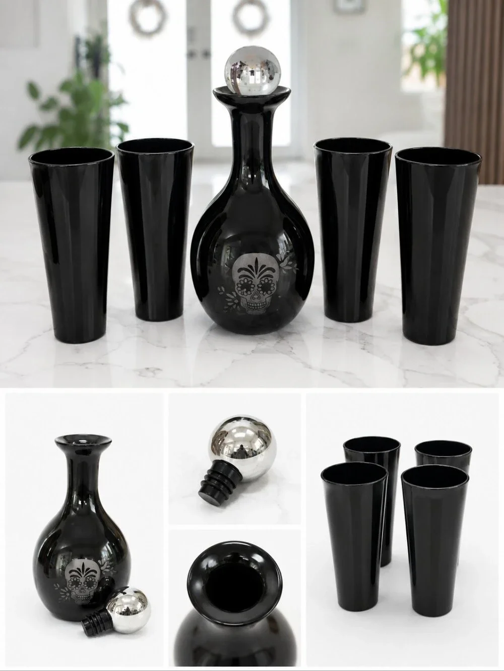 Crate&Barrel Black Glass Decanter Set